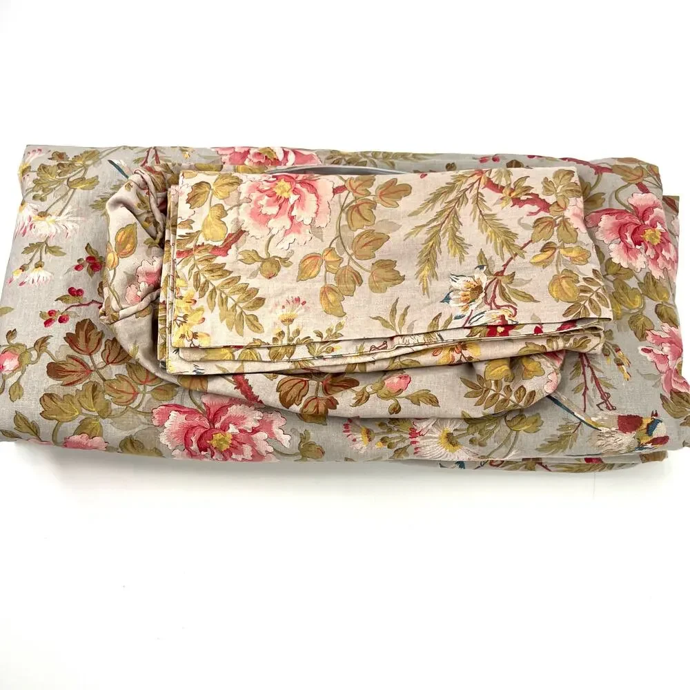 Pottery Barn linen floral birds duvet  cover Euro sham and decorative pillow